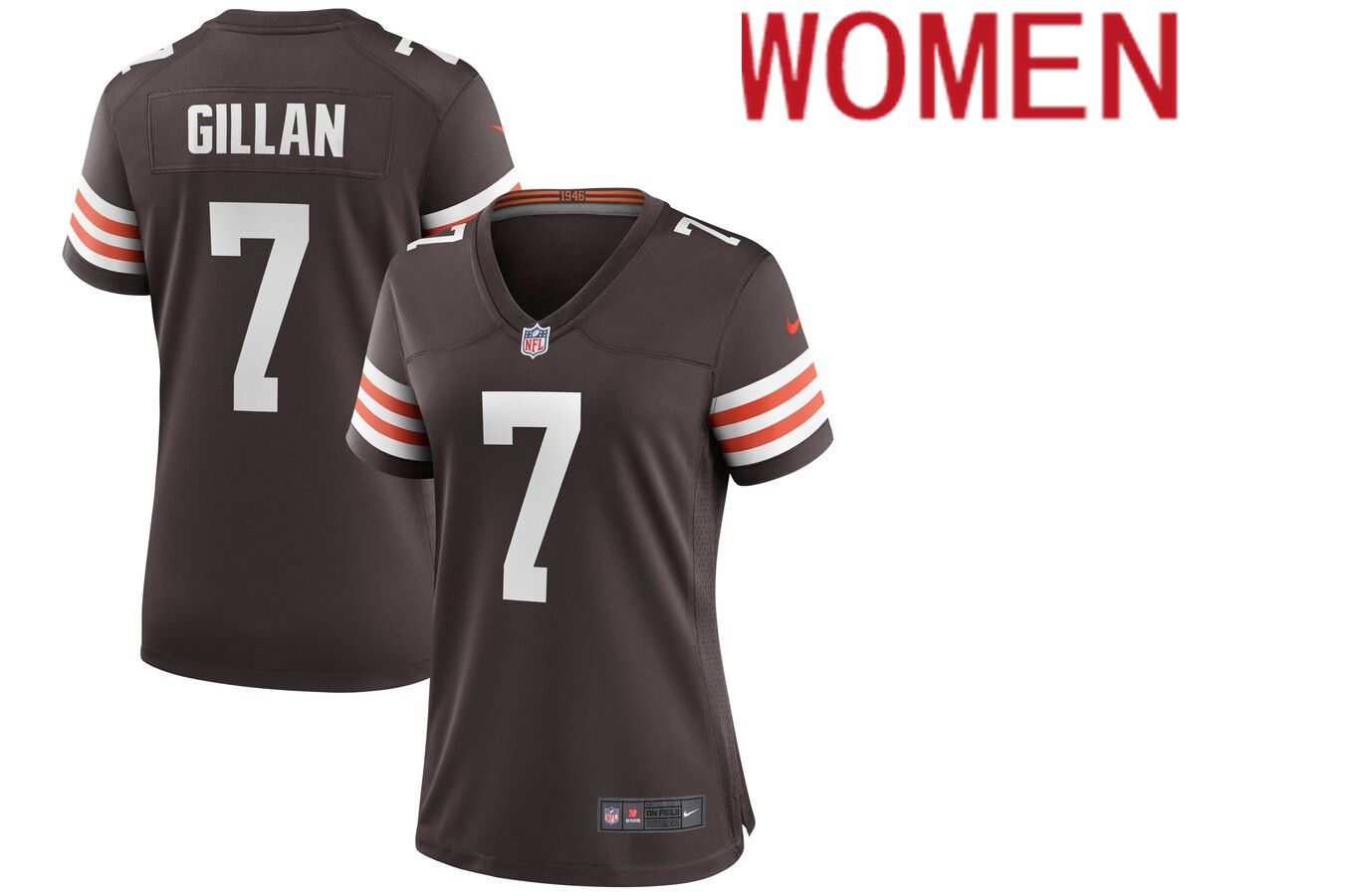 Women Cleveland Browns #7 Jamie Gillan Nike Brown Game NFL Jersey->women nfl jersey->Women Jersey